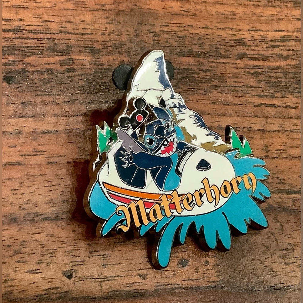 Disney Matterhorn pin featuring Stitch riding the Matterhorn Bobsled
